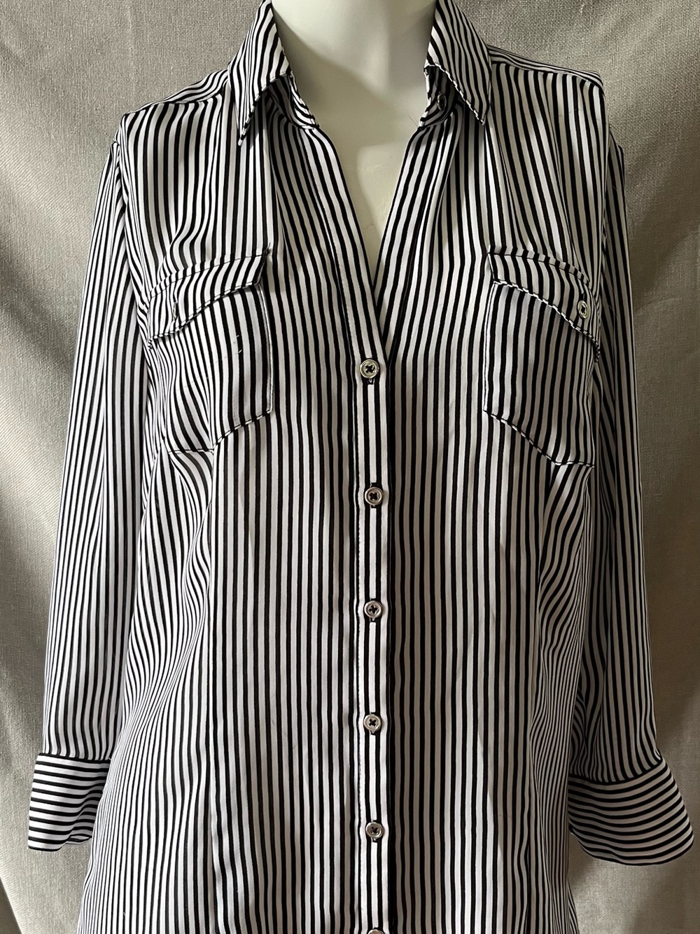 White House Black Market Black and White Elegant Striped Blouse 12